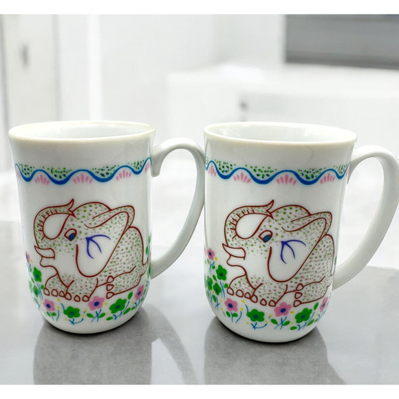 Seymor Mann Other - Vintage Seymor Mann Safari Coffee Mugs 1976 Elephant Set of Two Colorful Festive